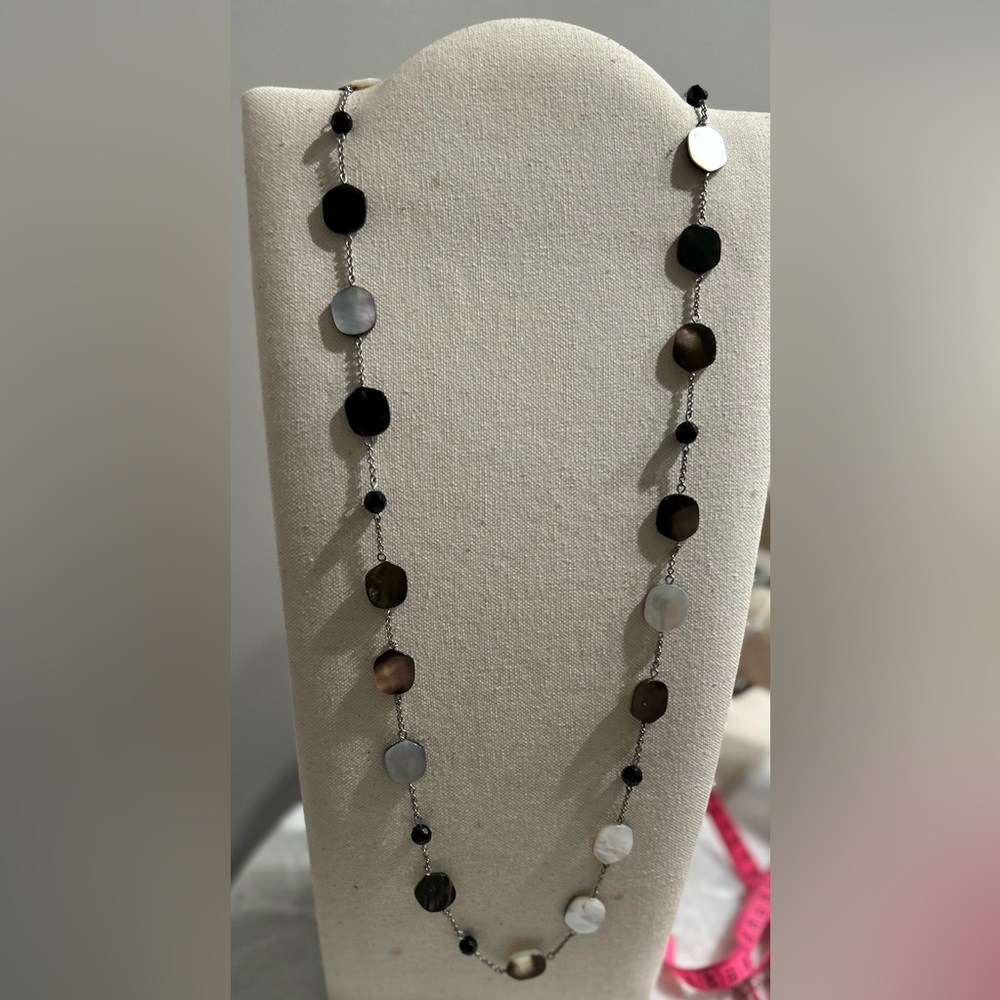 Lia Sophia “Night Oasis” Abalone and round faceted black glass beads necklace